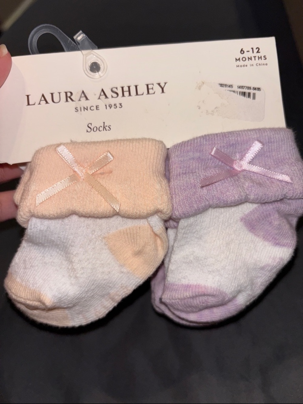 Laura Ashley Baby Socks - Peach & Lavender Trim Set